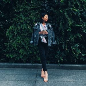 Distressed Oversized Black Denim Jacket